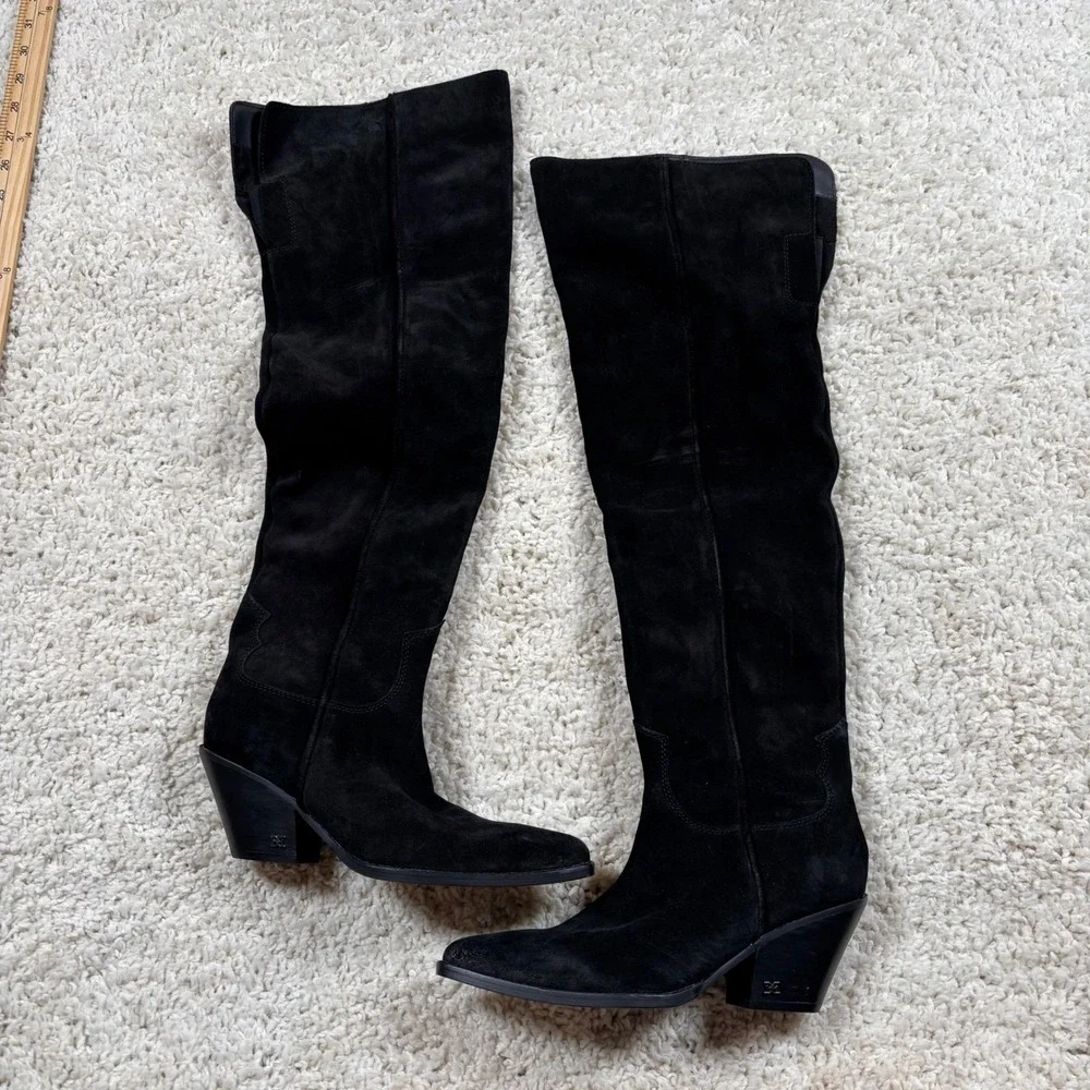 Sam Edelman Julee Boots‎ Womens 6.5 M Black Suede Over the Knee Western ConeHeel
